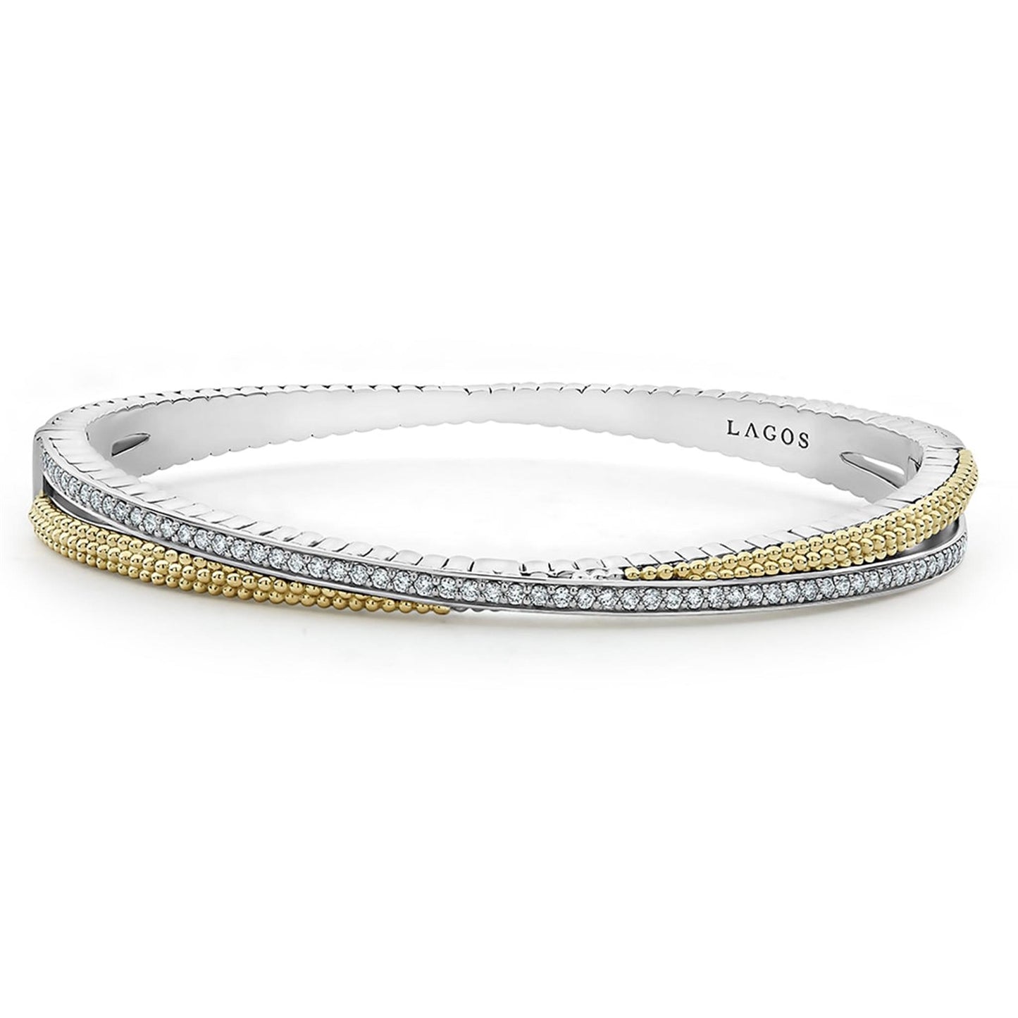 Lagos 18k Gold Caviar and Diamond Bangle