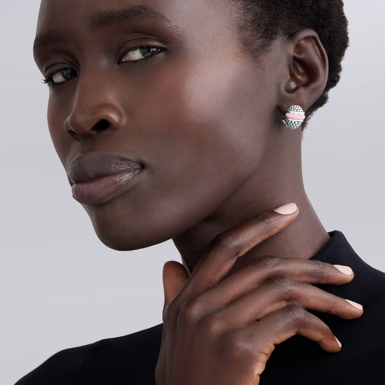Lagos Ceramic Caviar Omega Clip Earrings in Sterling Silver and Pink Ceramic