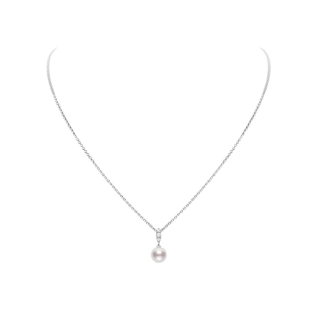 Morning Dew Akoya Cultured Pearl and Diamond Pendant in 18K White Gold