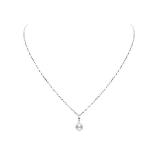 Morning Dew Akoya Cultured Pearl and Diamond Pendant in 18K White Gold