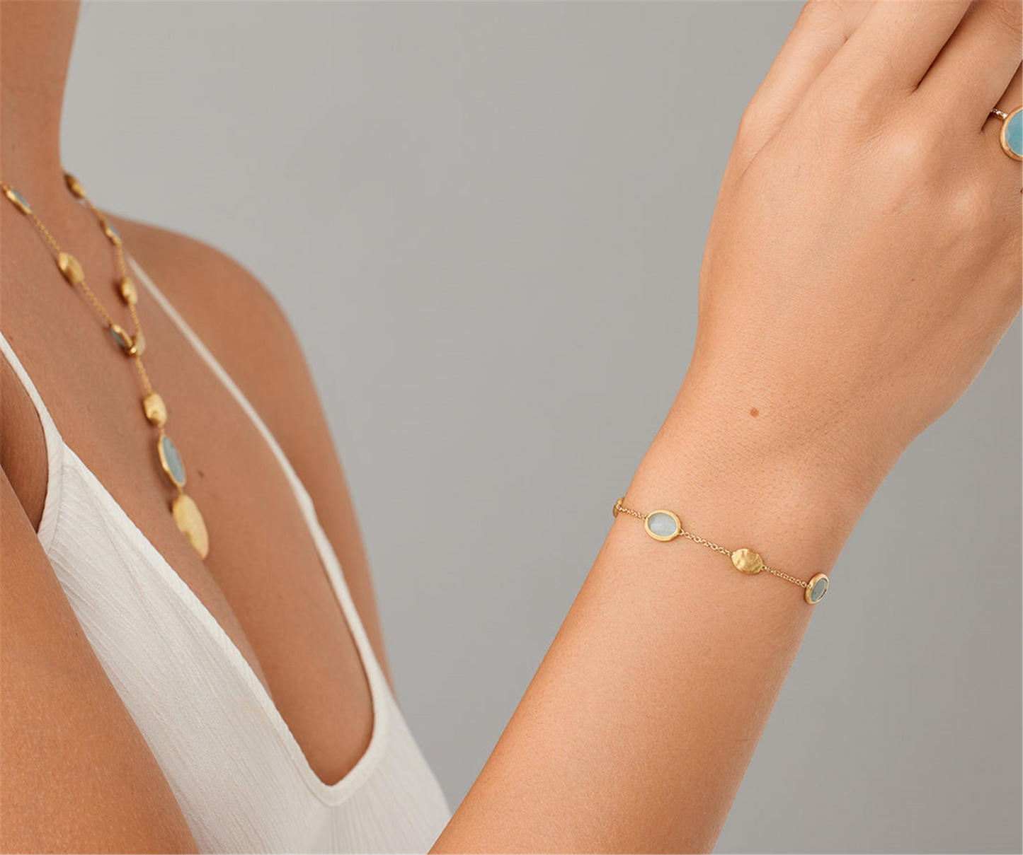 Marco Bicego 18k Yellow Gold Oval Aquamarine & Gold Bracelet