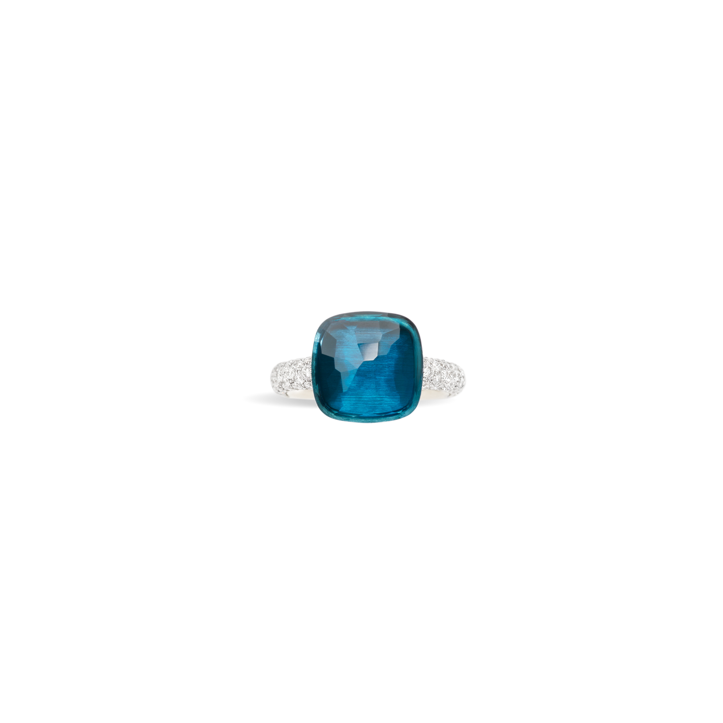 Pomellato Nudo Maxi Blue London Topaz & Diamond Ring in 18k White & Rose Gold