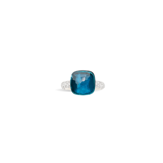 Pomellato Nudo Maxi Blue London Topaz & Diamond Ring in 18k White & Rose Gold