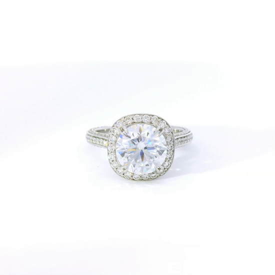 Couture Round Center w/ Halo & Diamond Sides Engagement Ring Setting