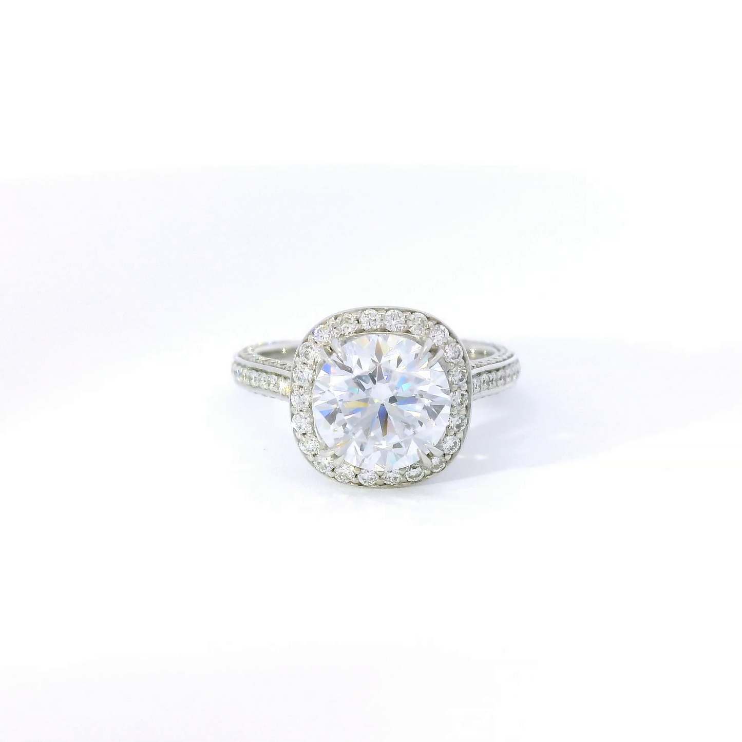 Couture Round Center w/ Halo & Diamond Sides Engagement Ring Setting