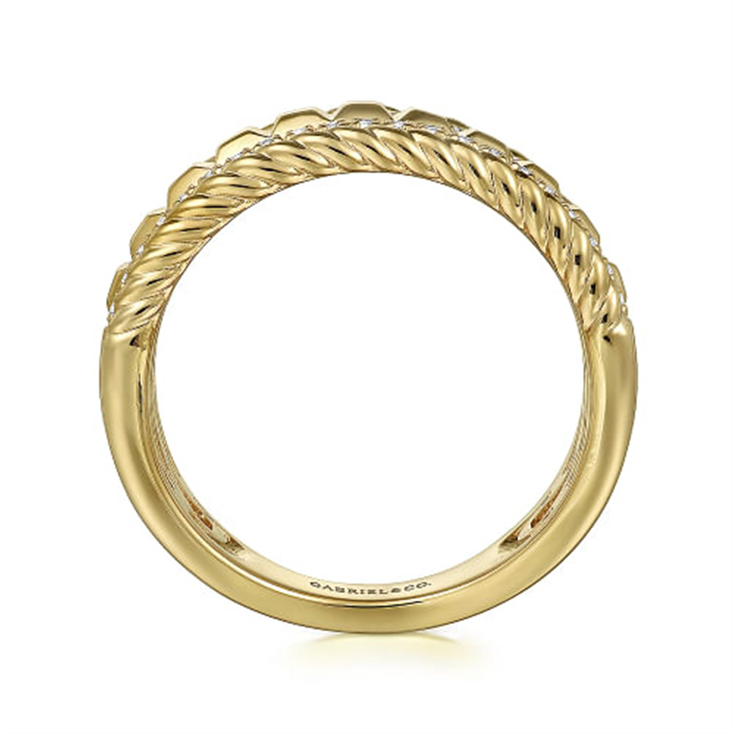 Gabriel & Co. Gold Diamond and Rope Wide Band Ladies Ring