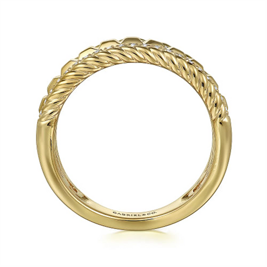 Gabriel & Co. Gold Diamond and Rope Wide Band Ladies Ring