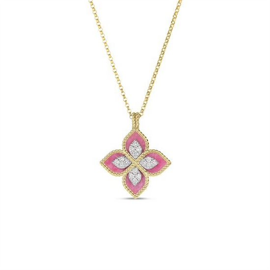 Robero Coin Venetian Princess Diamond & Rhodonite Flower Necklace in 18k Gold