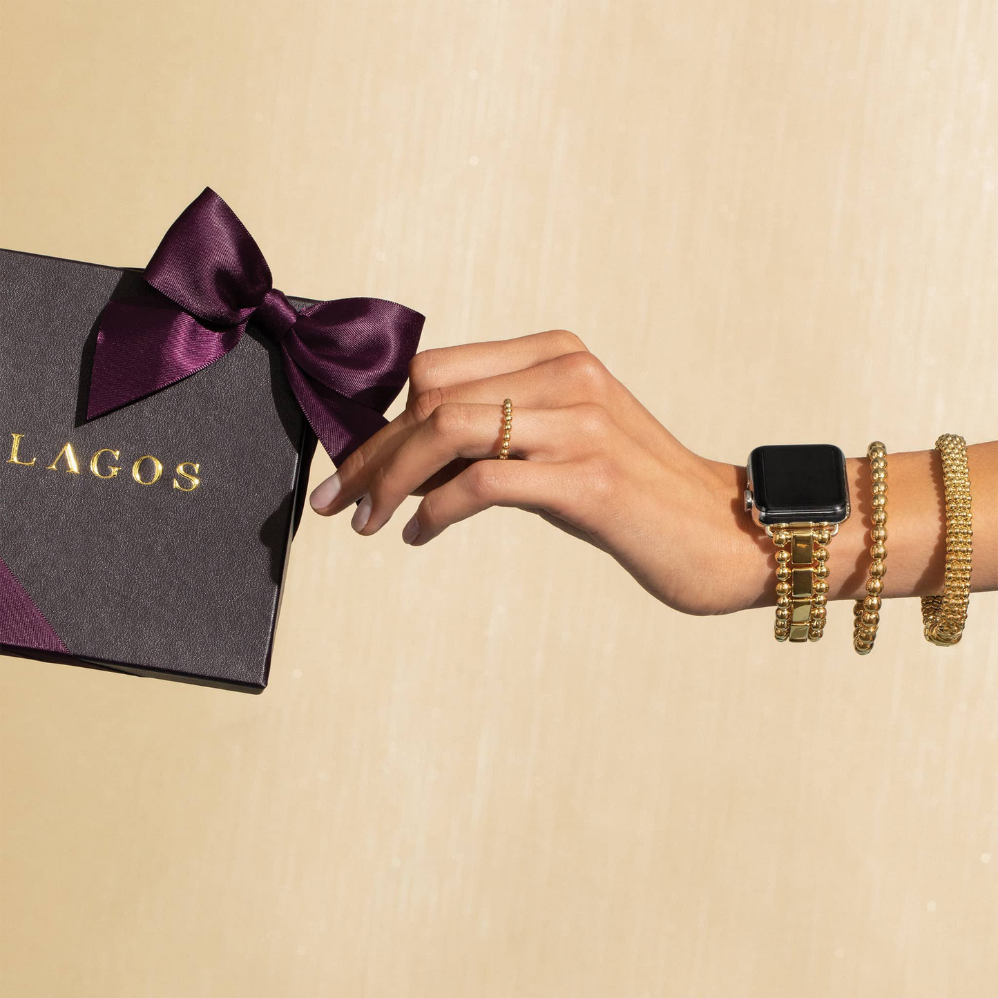 Lagos Gold Beaded Stacking Ring in 18k Gold