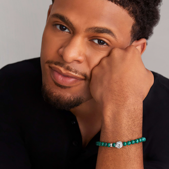 Lagos Malachite Skull Bracelet