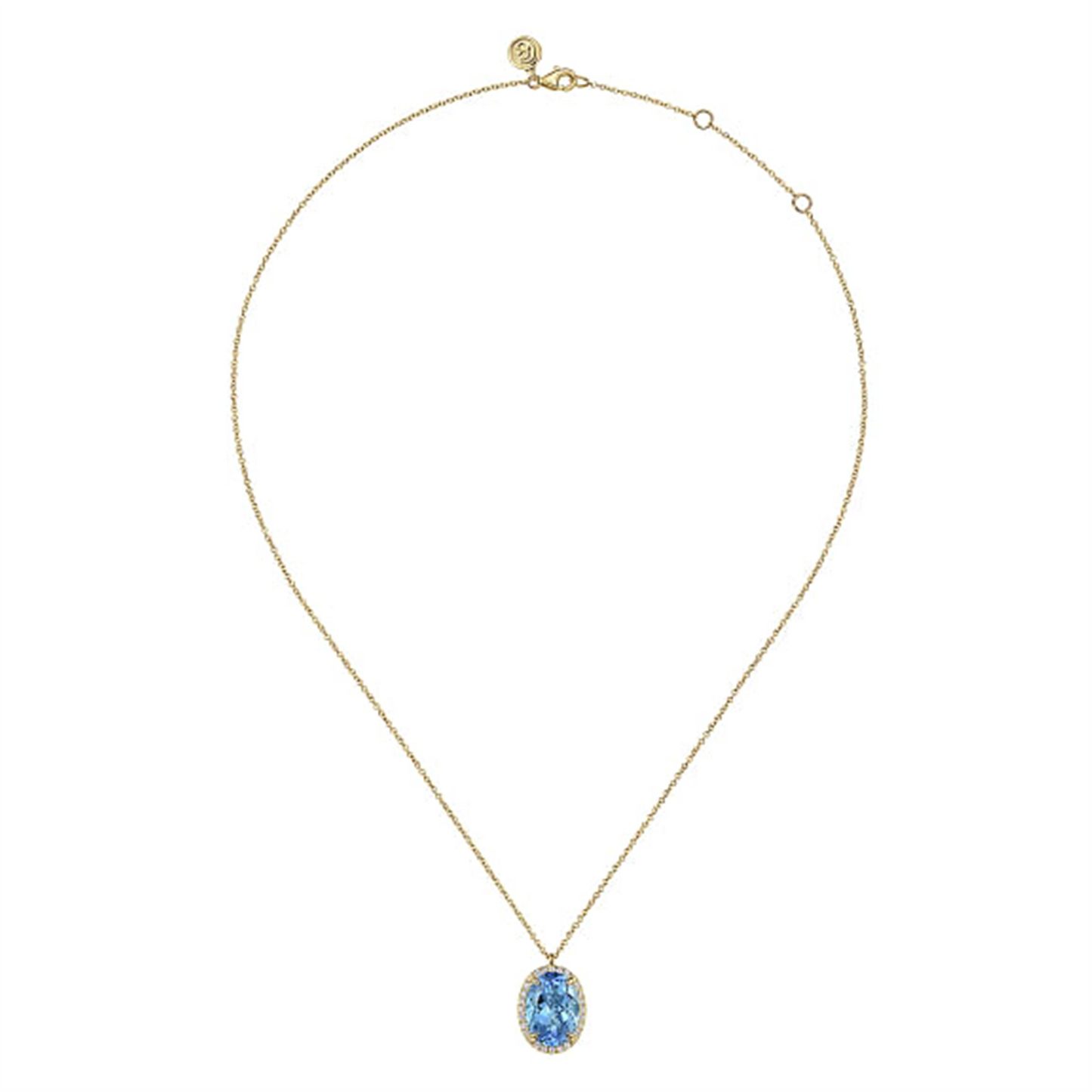 Gabriel & Co. Gold Diamond & Oval Shape Blue Topaz Necklace