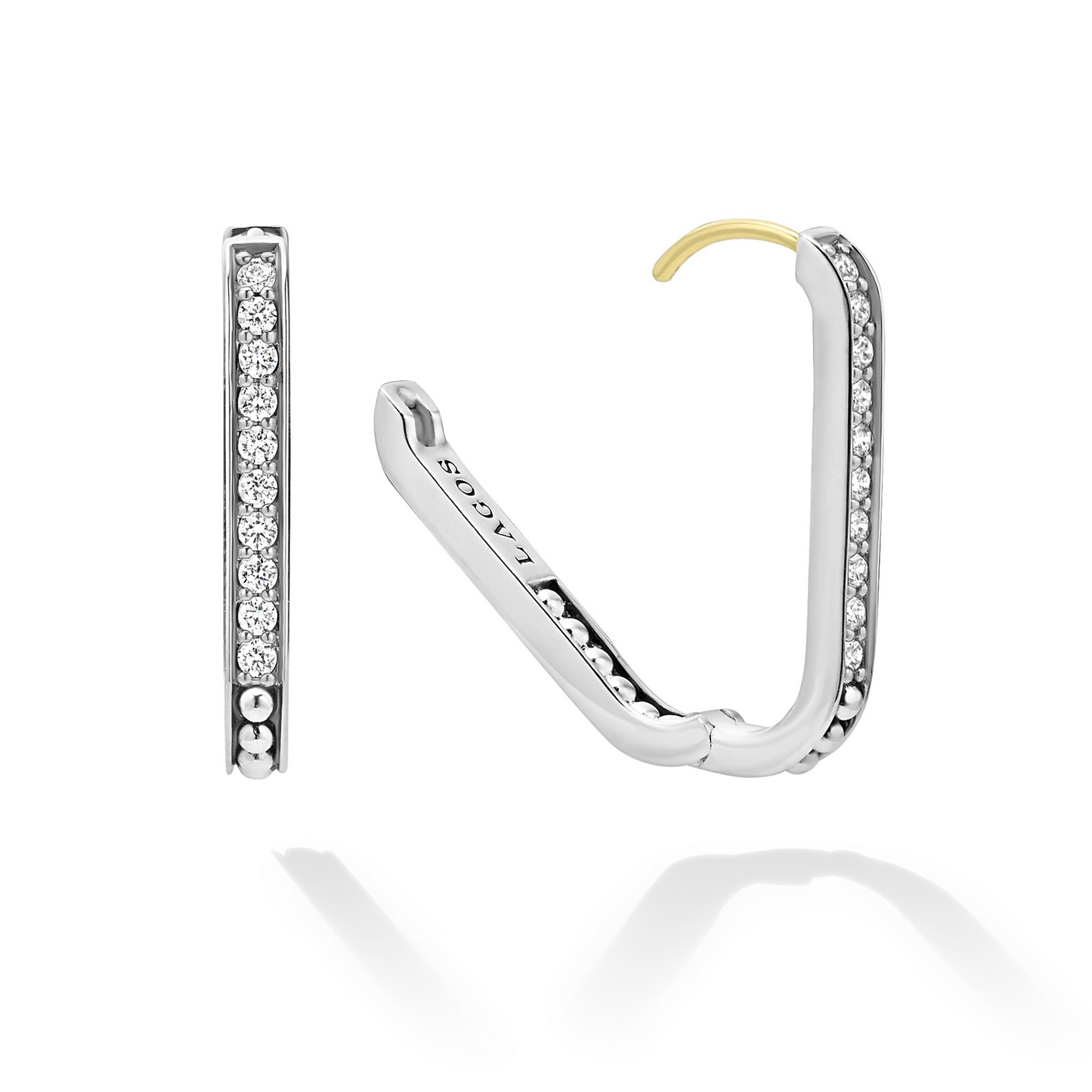 Lagos Linear Diamond Hoop Earrings in Sterling Silver