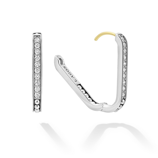 Lagos Linear Diamond Hoop Earrings in Sterling Silver