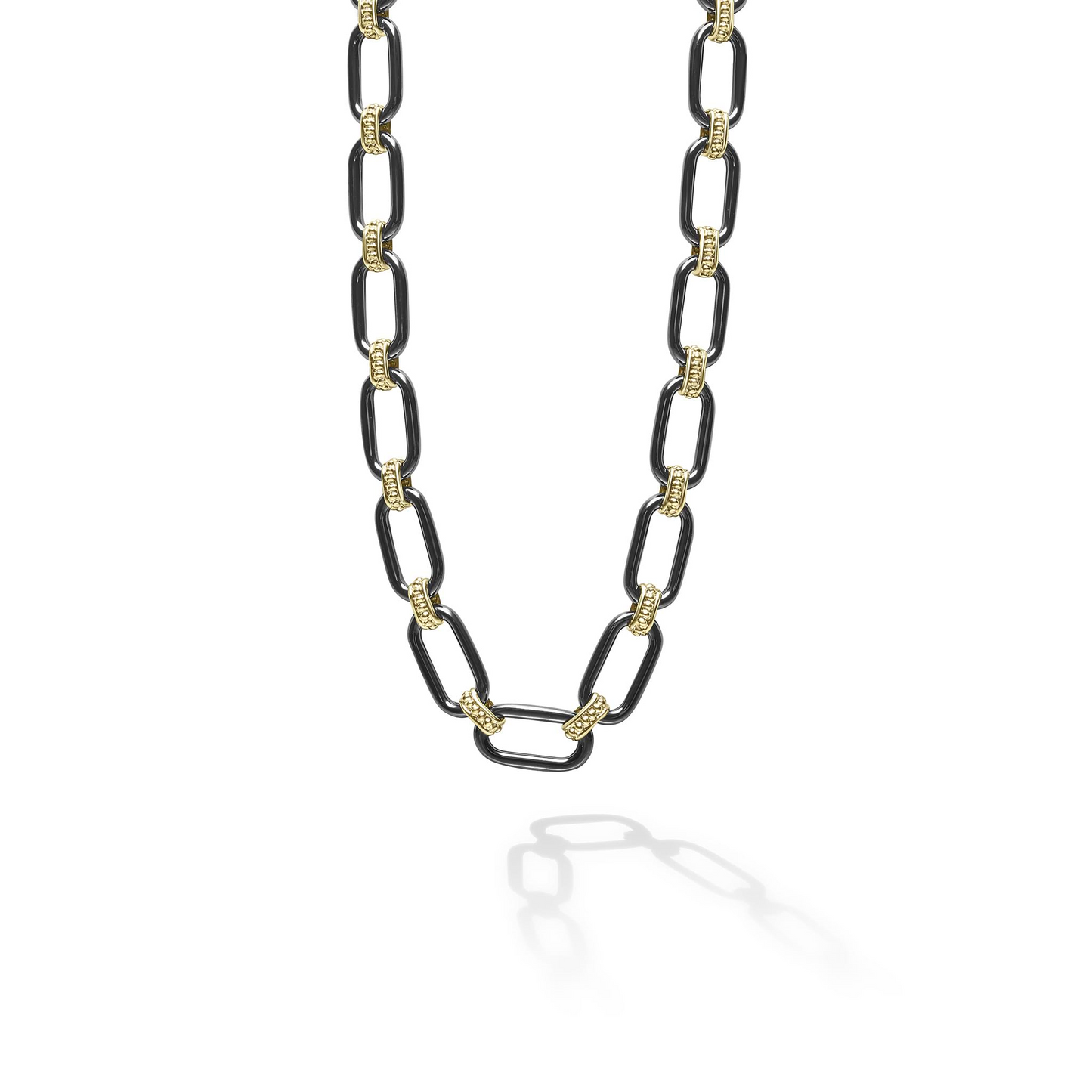 Lagos Link Necklace in 18k Gold and Black Ceramic