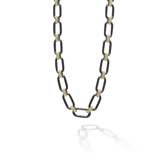 Lagos Link Necklace in 18k Gold and Black Ceramic
