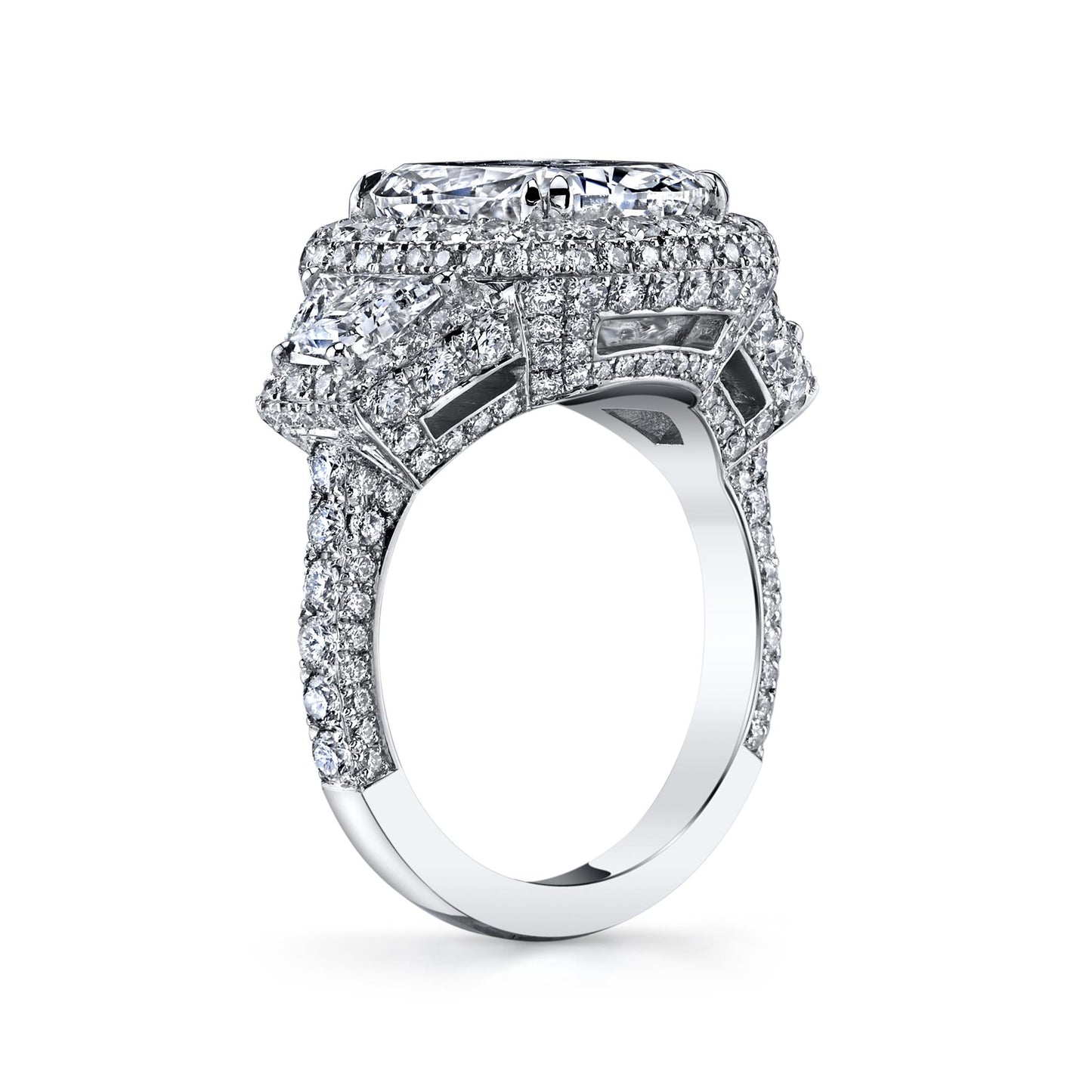 Joshua J Platinum 5ct Cushion-Cut Engagement Ring w/ Diamond Halo & Shank