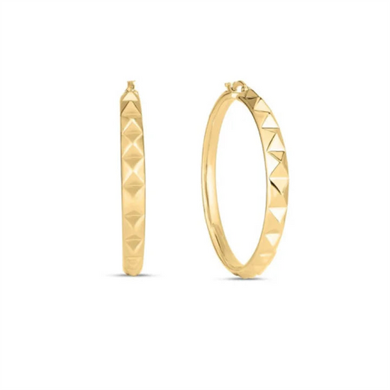 Roberto Coin Gold Pyramid Large Hoop Earrings