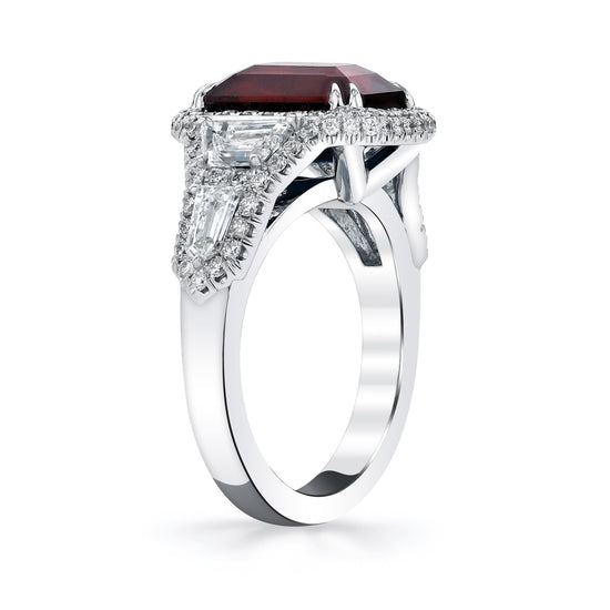 Joshua J 5ct Emerald-Cut Ruby Ring w/ Infinity Diamond Halo