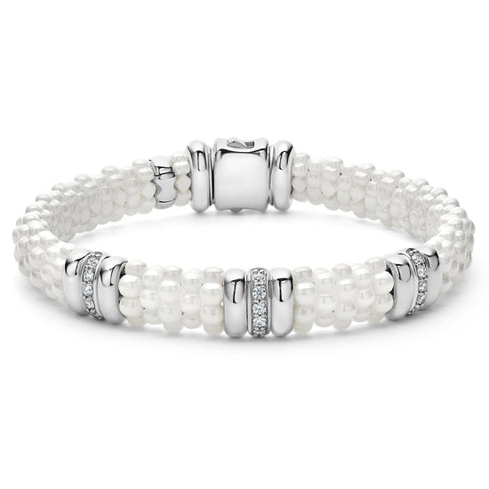 Lagos White Three Station Ceramic Diamond Bracelet