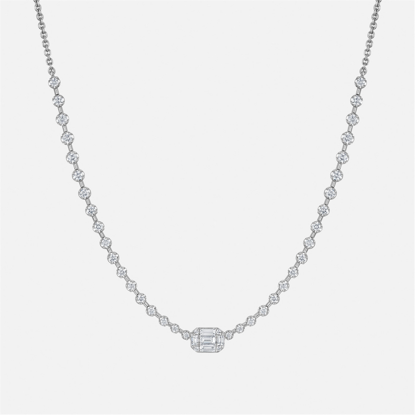 Kwiat Sunburst Demi Riviere Necklace in 18k White Gold