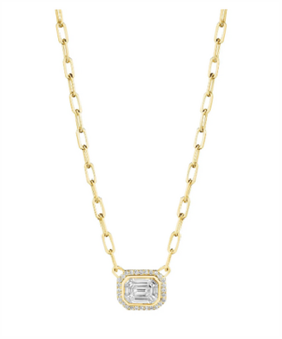 Penny Preville Diamond Emerald Shape Illusion Necklace on Link Chain