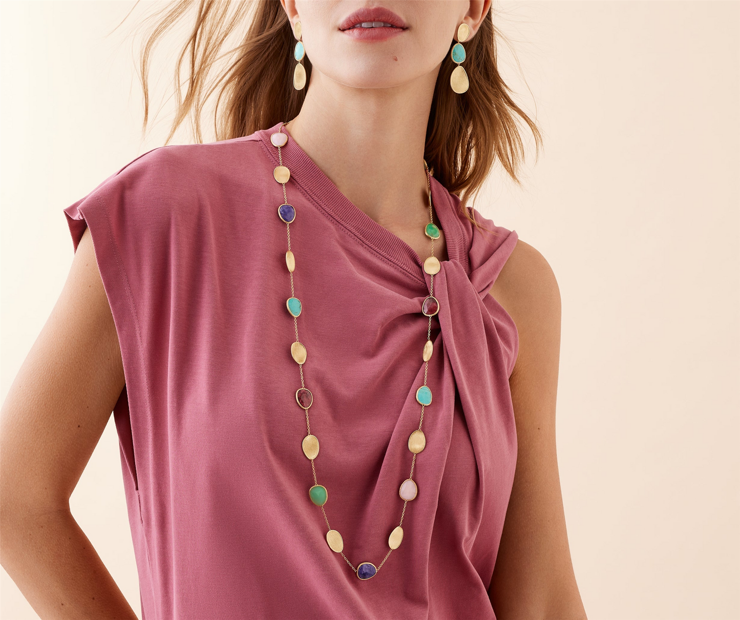 Marco Bicego Lunaria Long Mixed Gemstone & Petal Necklace