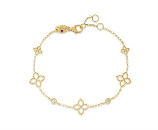 Roberto Coin Principessa Diamond & Flower Station Bracelet in 18k Gold