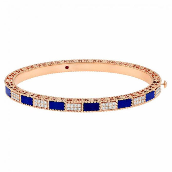 Art Deco Diamond & Lapis Lazuli Brick Pattern Bangle in Rose Gold