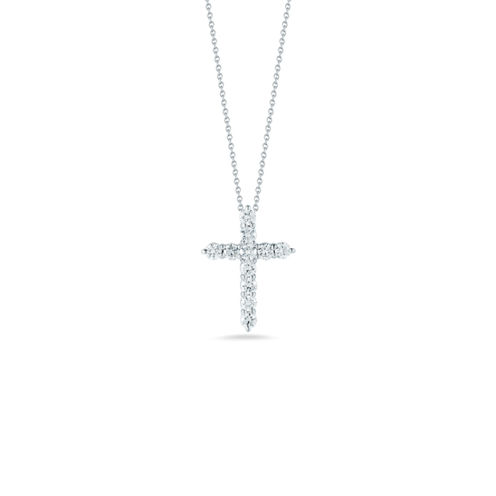 Roberto Coin Tiny Treasure Diamond Cross Necklace in 18k White Gold with Diamonds