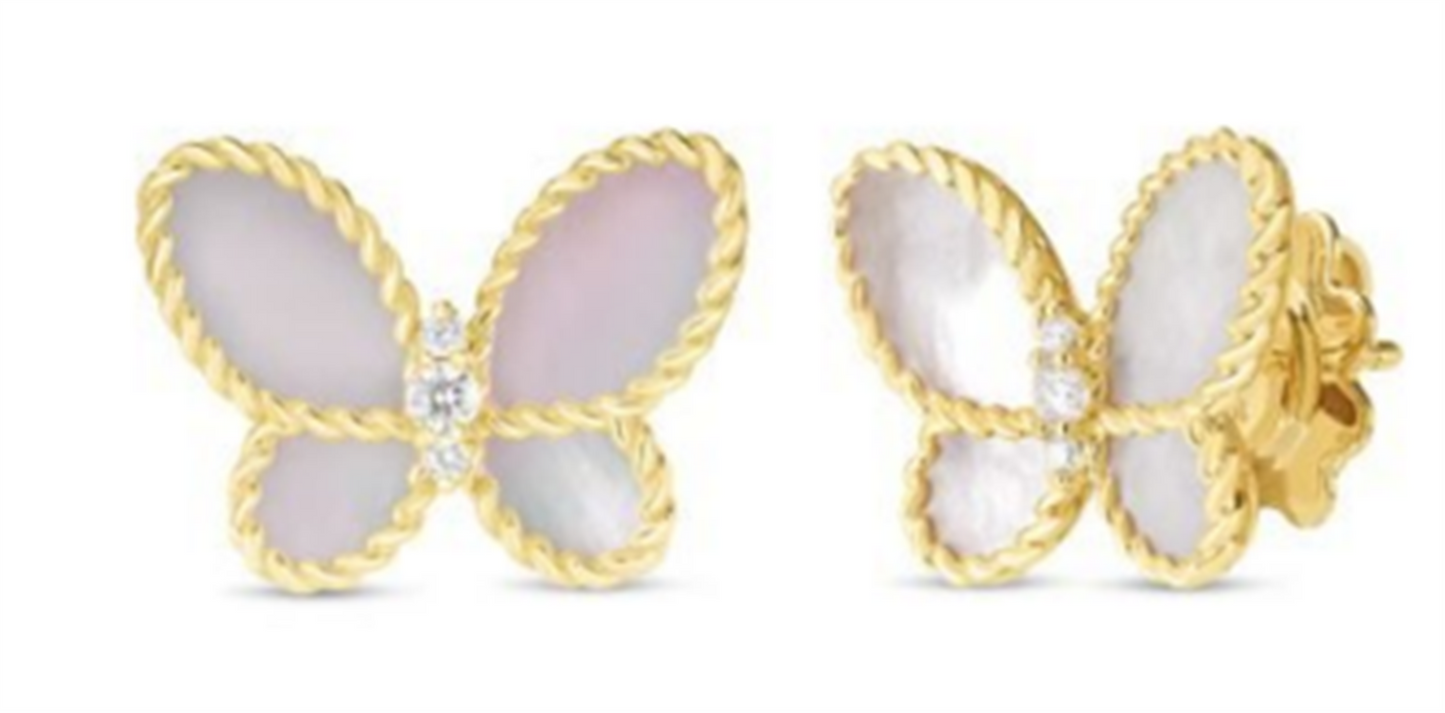 Roberto Coin Jasmine Diamond and Mother of Pearl Butterfly Stud Earrings