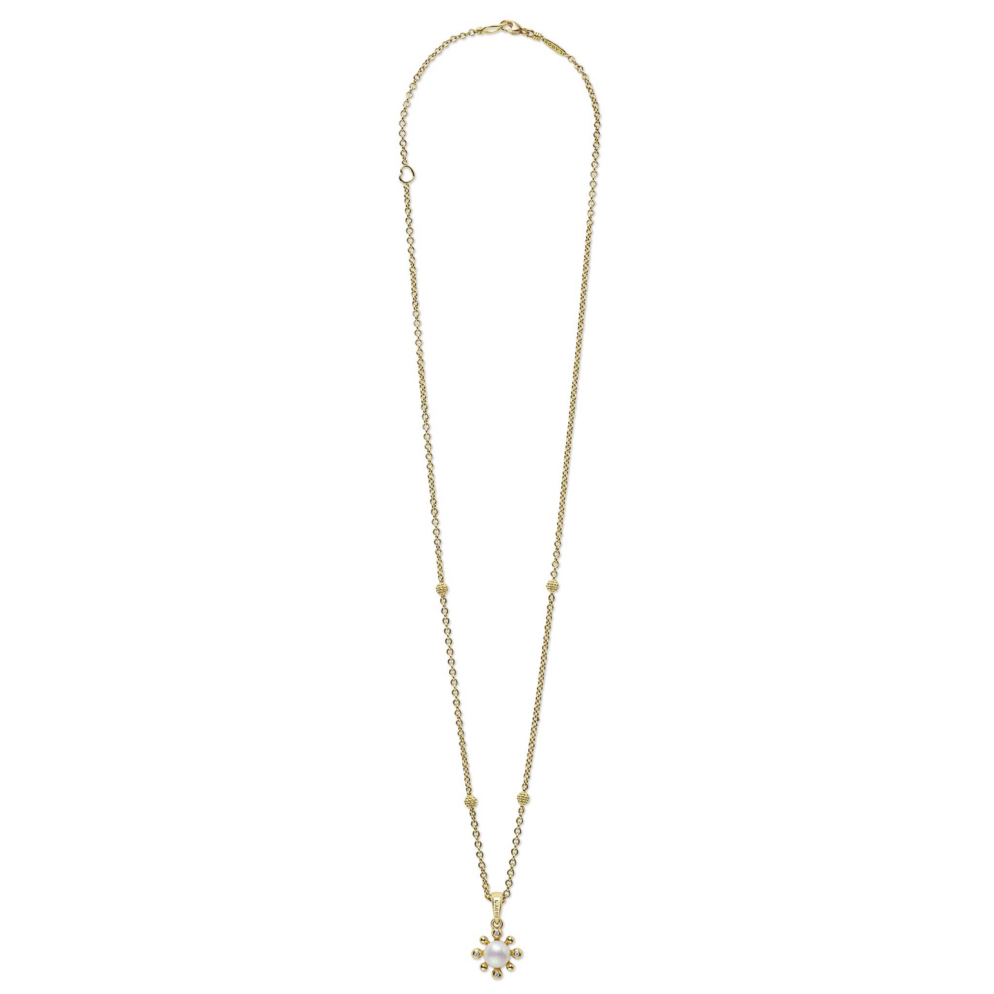 Lagos 18k Gold Petite Fleur Pearl Diamond Pendant Necklace