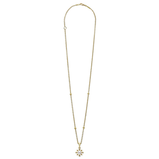 Lagos 18k Gold Petite Fleur Pearl Diamond Pendant Necklace