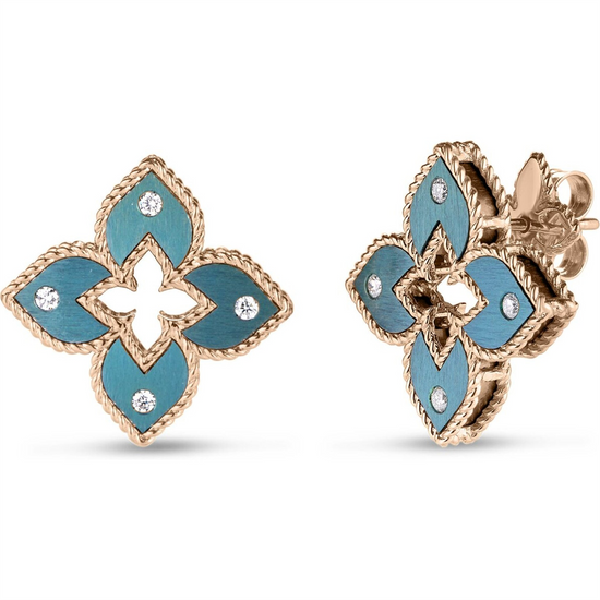 Roberto Coin Rose GoldVenetian Princess Diamond Flower Charm Earrings