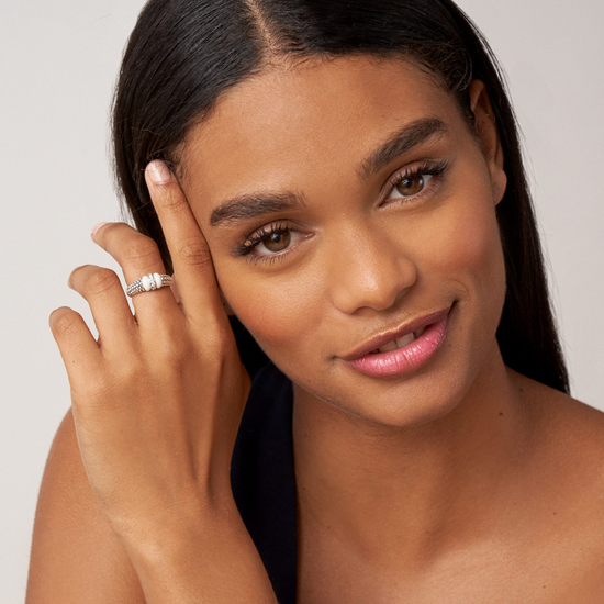 Lagos White Ceramic and Caviar Diamond Ring in Sterling Silver