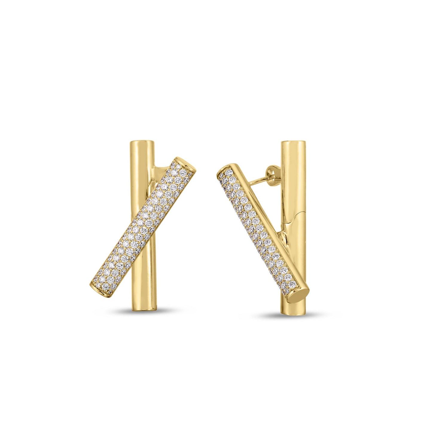 Roberto Coin Gold Domino Diamond Crossover Earrings