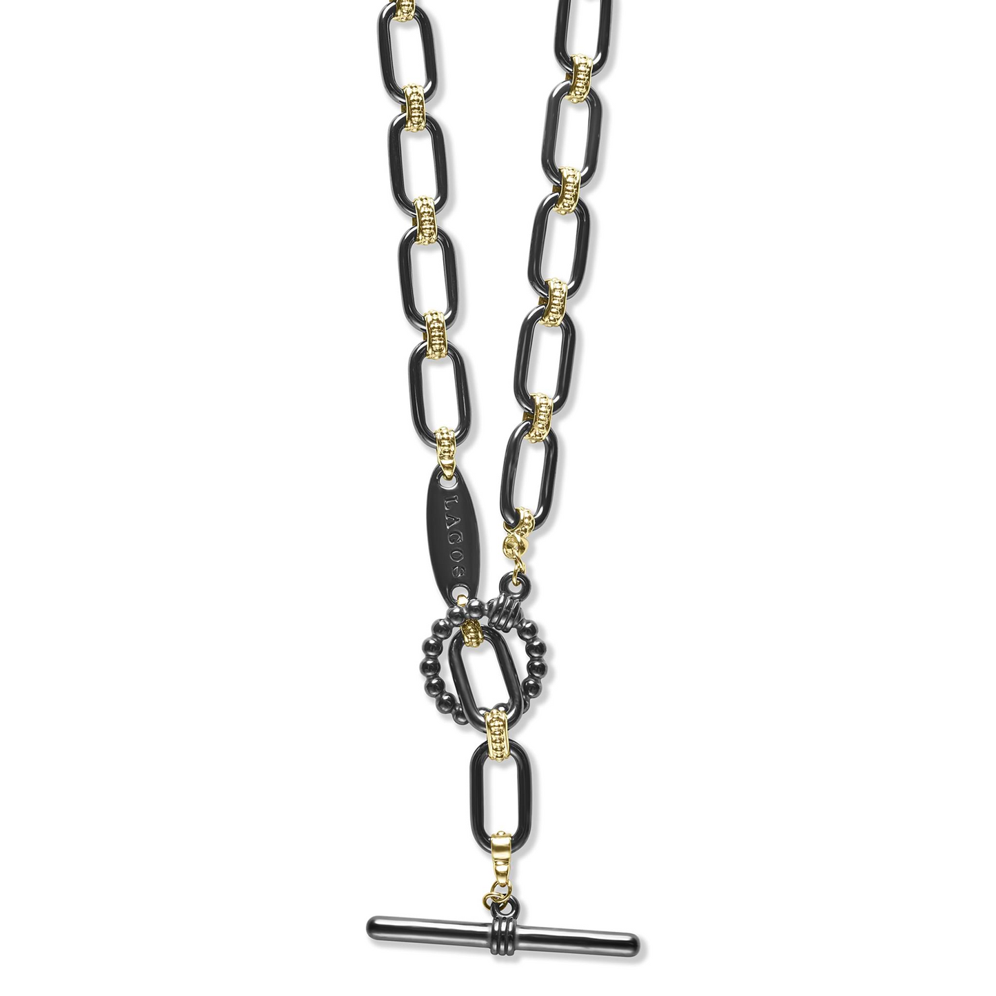 Lagos Link Necklace in 18k Gold and Black Ceramic