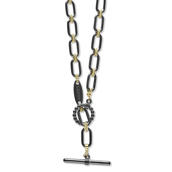 Lagos Link Necklace in 18k Gold and Black Ceramic