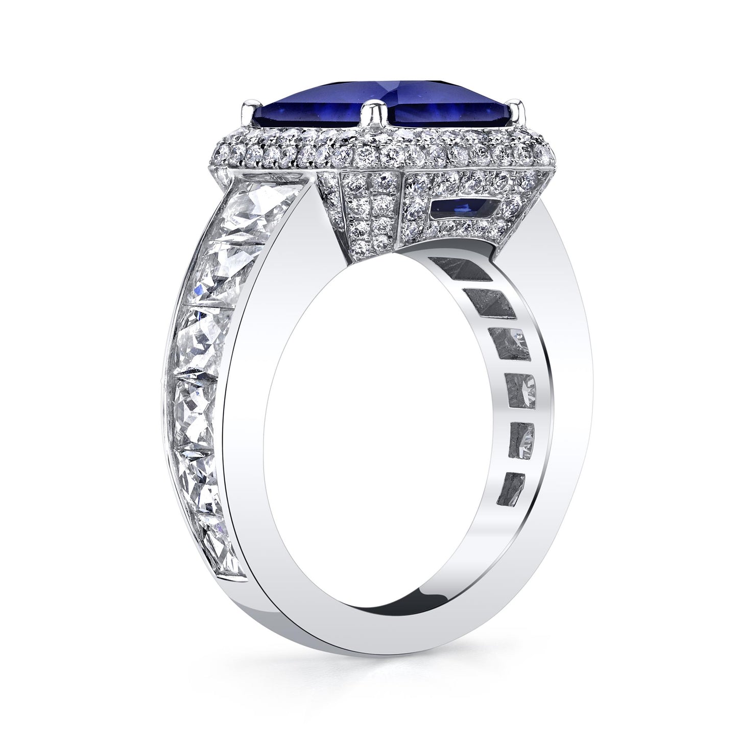 Joshua J Platinum 5ct Blue Sapphire & French-Cut Trapezoid Diamond Ring