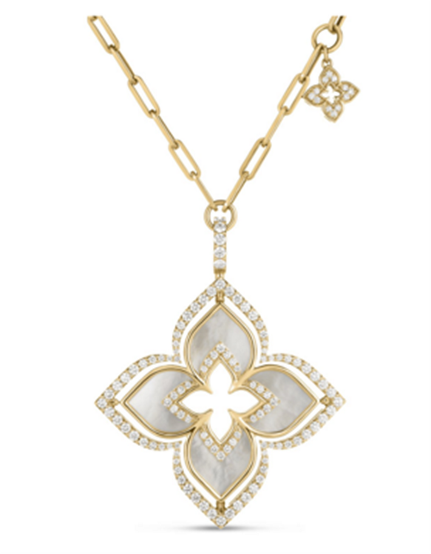 Roberto Coin Venetian Princess Pirouette Diamond & Mother of Pearl Large Flower Necklace