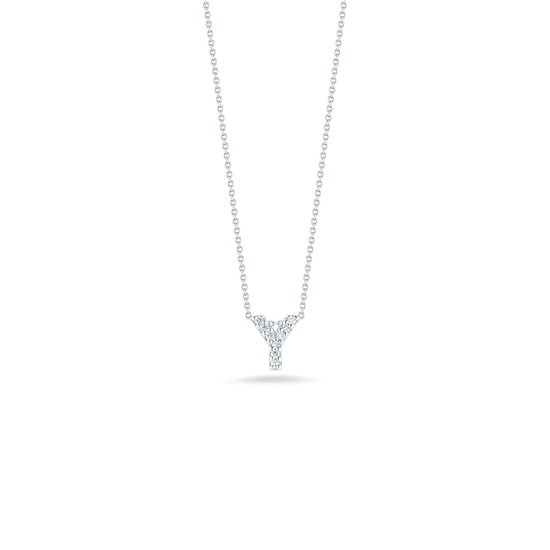 Roberto Coin Love Letter Y Necklace in 18k White Gold & 0.04ct Diamonds