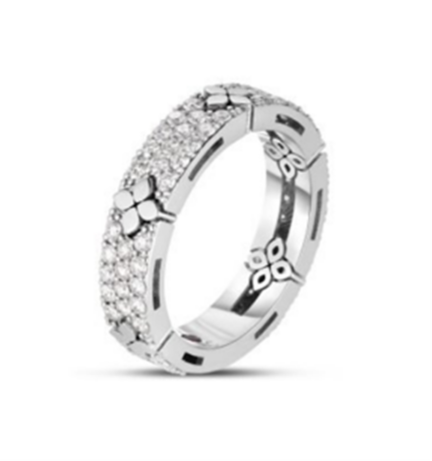 Roberto Coin 18k White Gold Love in Verona Pave Diamond & Polished Flower Narrow Ring