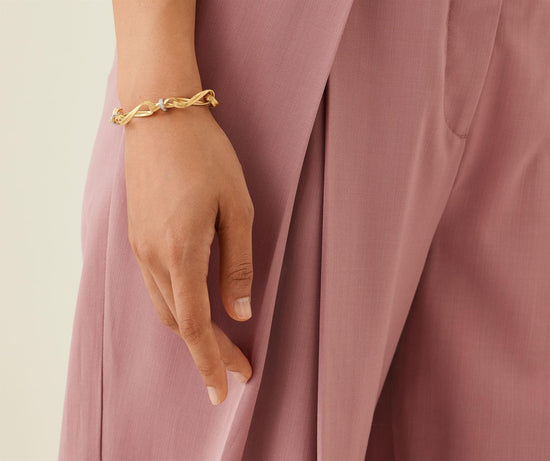 Marrakech Onde Twisted Double Link Bracelet w/ Diamond Roundels