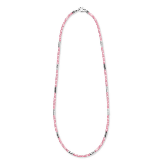 Lagos Silver Station Ceramic Beaded Necklace in Pink
