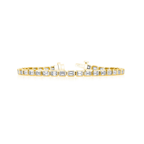 Joshua J East/West Emerald Cut Bezel Set Bracelet in 18k Gold & 4.76ct Diamonds