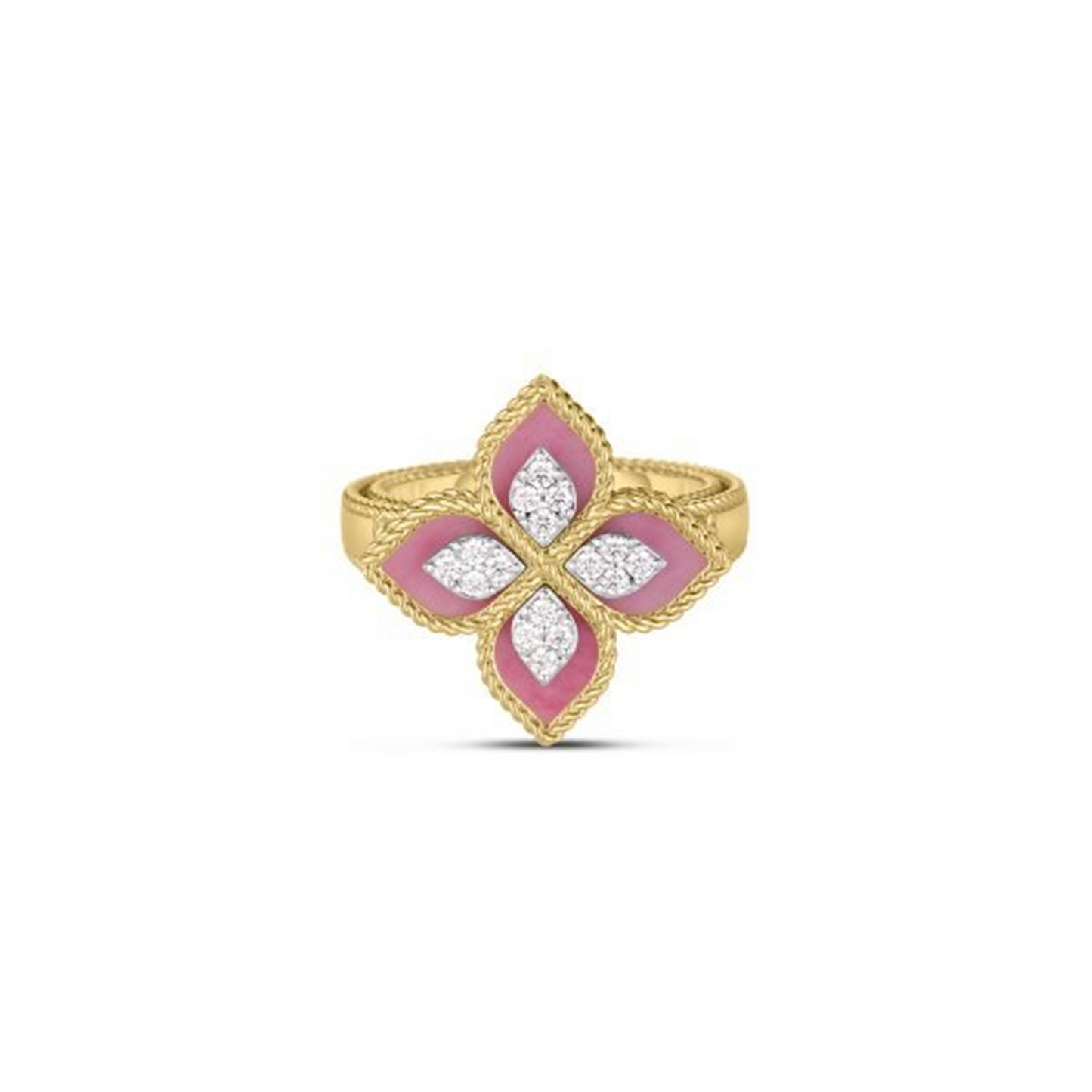 Roberto Coin Venetian Princess Diamond & Rhodonite Flower Ring in 18k Gold