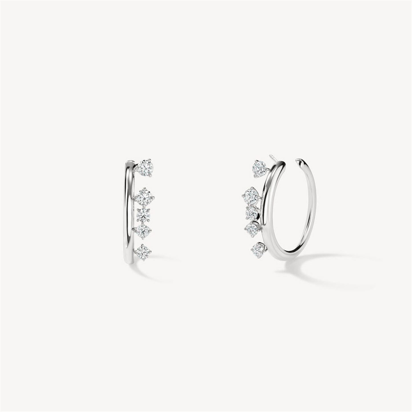 Hearts on Fire Barre Floating Diamond Small Hoops in 18k White Gold