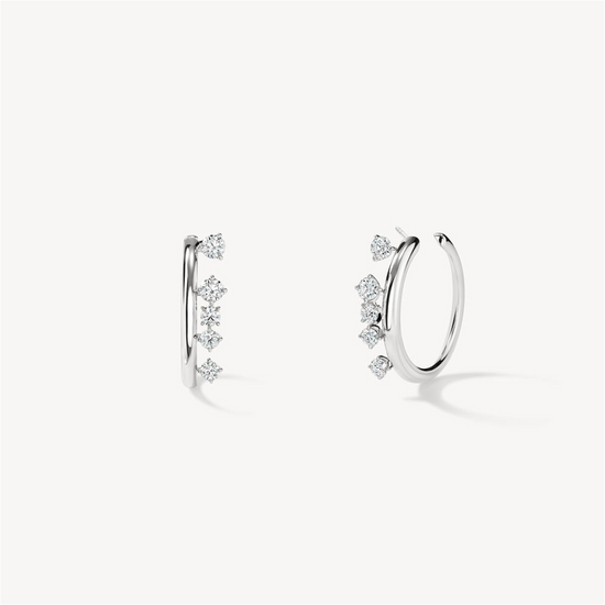 Hearts on Fire Barre Floating Diamond Small Hoops in 18k White Gold