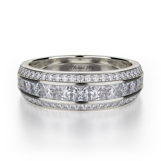 Princess Cut Triple Row Diamond Wedding Band