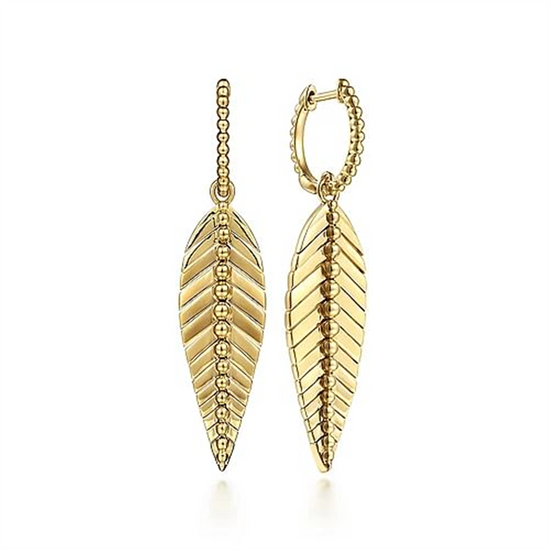 Gold Huggie Drop Leaf Earrings