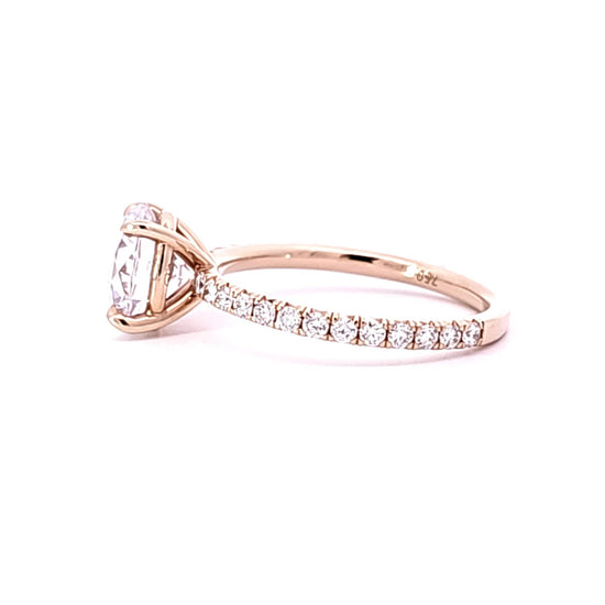 Rose Gold Round Brilliant Center w/ Diamond Sides Semi-Mount